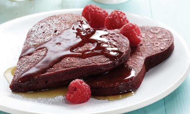 Cocoa-Kissed Red Velvet Pancakes for Valentine's