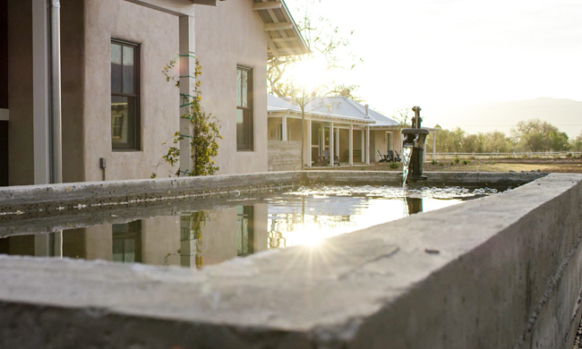 concrete pond with fountain