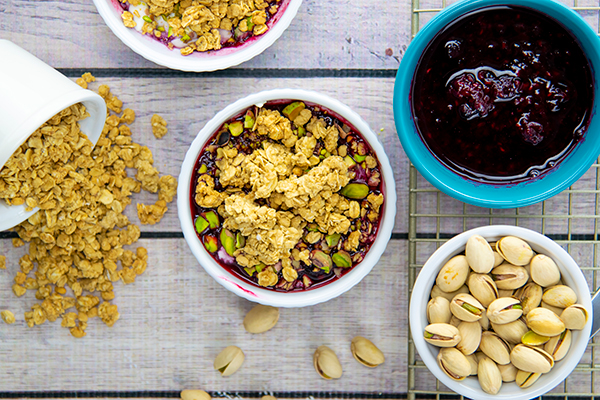 Ricotta with Four-Berry Compote, Pistachios, and Granola