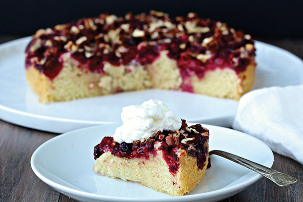 Pecan-topped raspberry cake
