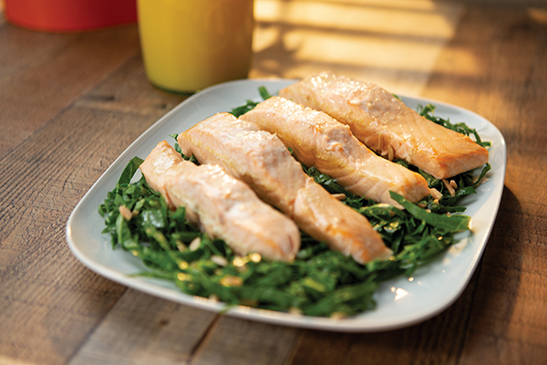 Poached Salmon with Collard Green Salad