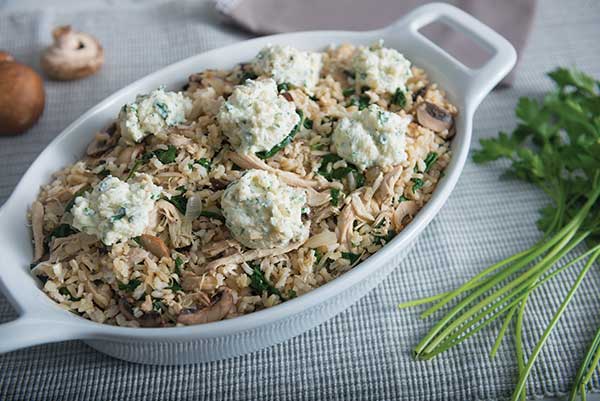 Chicken and Rice Casserole with Spinach and Mushrooms