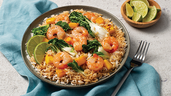 bowl of shrimp over rice