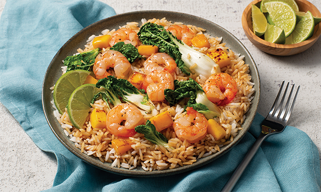 bowl of shrimp over rice