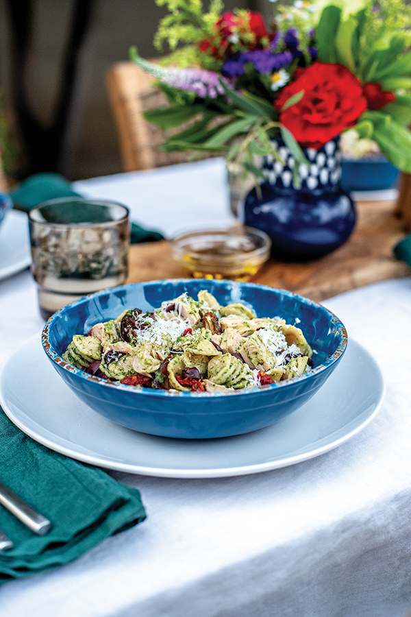 Yellowfin Tuna Pasta Salad with Arugula Pesto and Dates 