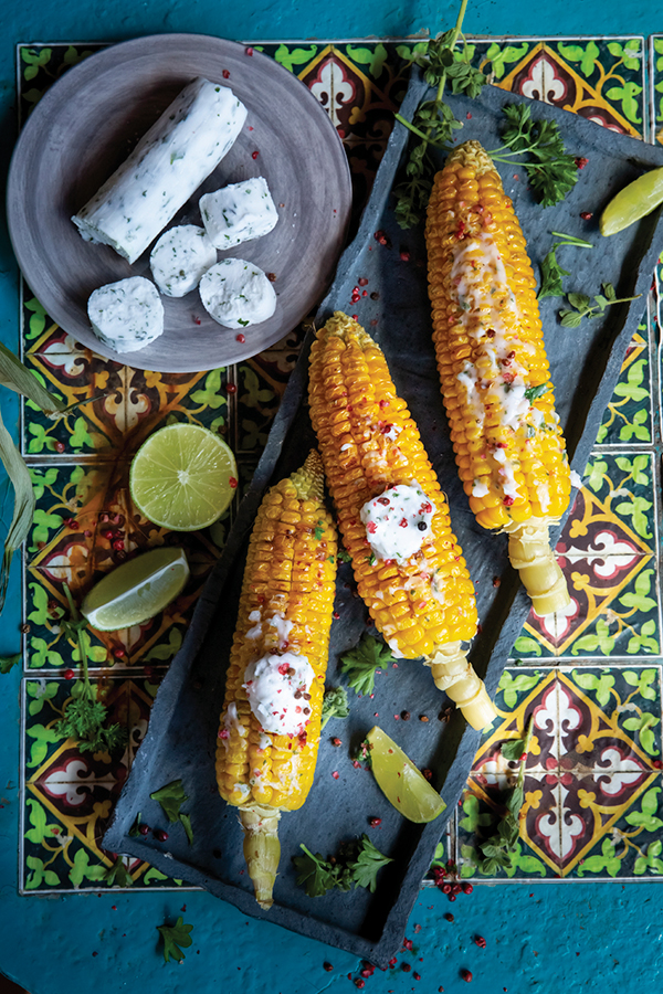 Grilled Corn with Garlic and Herbs