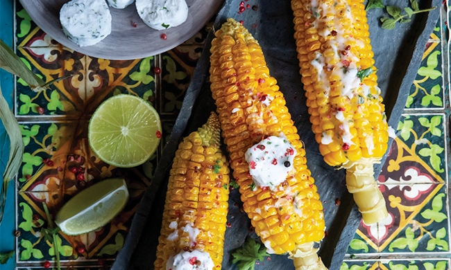 Grilled Corn with Garlic and Herbs