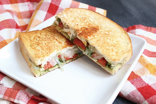 Roasted Red Pepper and Pesto Grilled Cheese Sandwiches