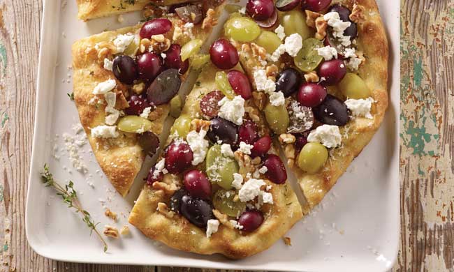Tricolor Grape Pizza with Goat Cheese and Thyme