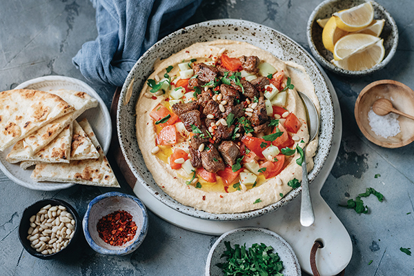 Spiced Grass-Fed Lamb Over Hummus