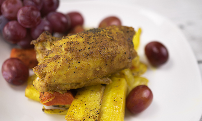 Chicken Sheet Pan Dinner with Grapes, Carrots and Parsnips