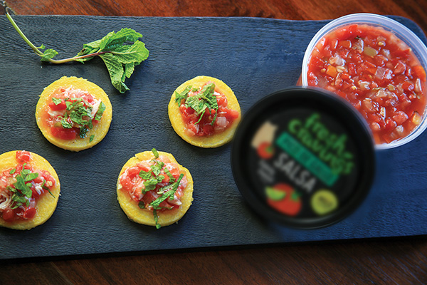 Polenta Rounds with Pico de Gallo Salsa and Crab