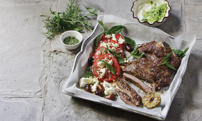 Greek-Style Flank Steak with Tangy Yogurt Sauce