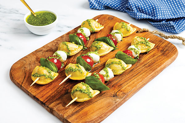 Margherita Pizza Pierogy Skewers