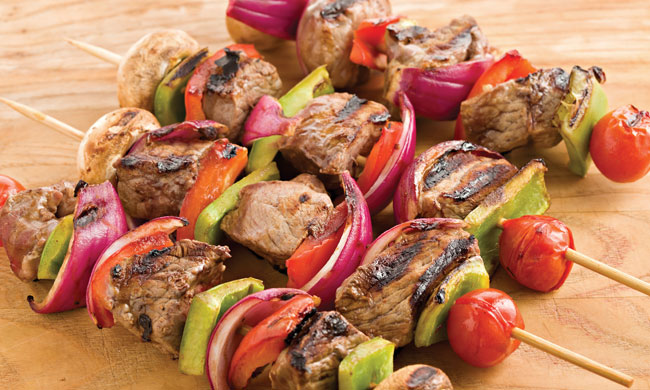 Ribeye Steak, Grape Tomato and Mushroom Kebabs