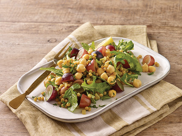 Warm-Spiced Chickpeas and Couscous with Grapes and Arugula