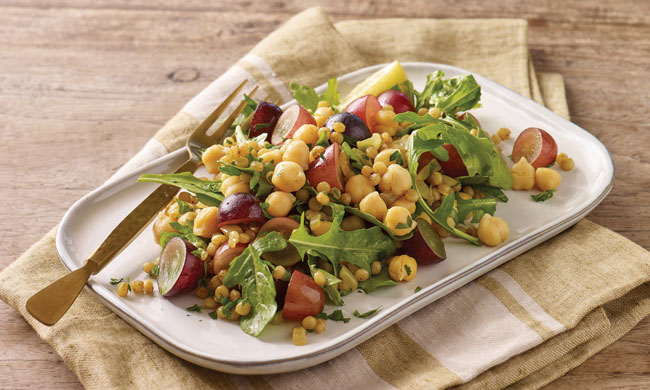 Warm-Spiced Chickpeas and Couscous with Grapes and Arugula